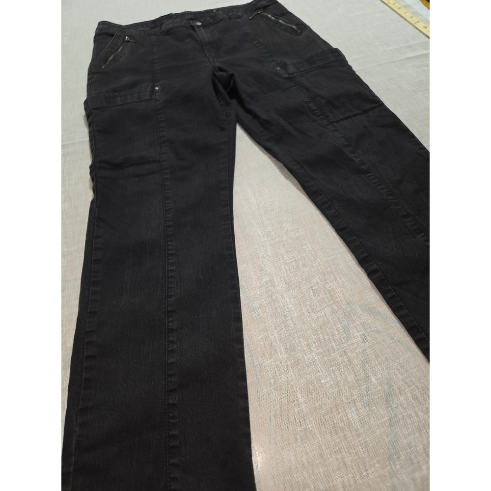 Womens Black Cargo Utility Straight Leg Jeans Stretch Y2K Pants Size 36x28 - Picture 2 of 14